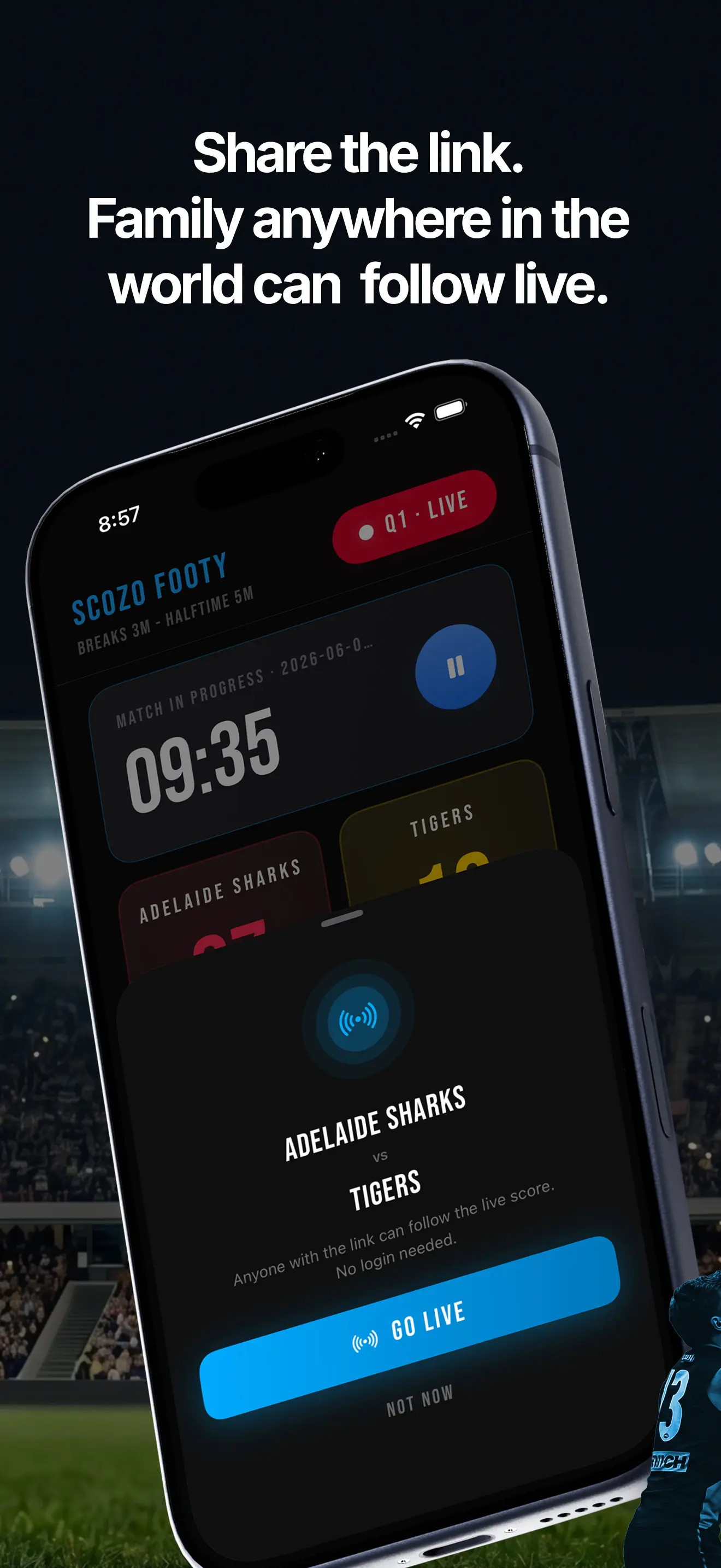 ScoZo Footy live share QR code screen