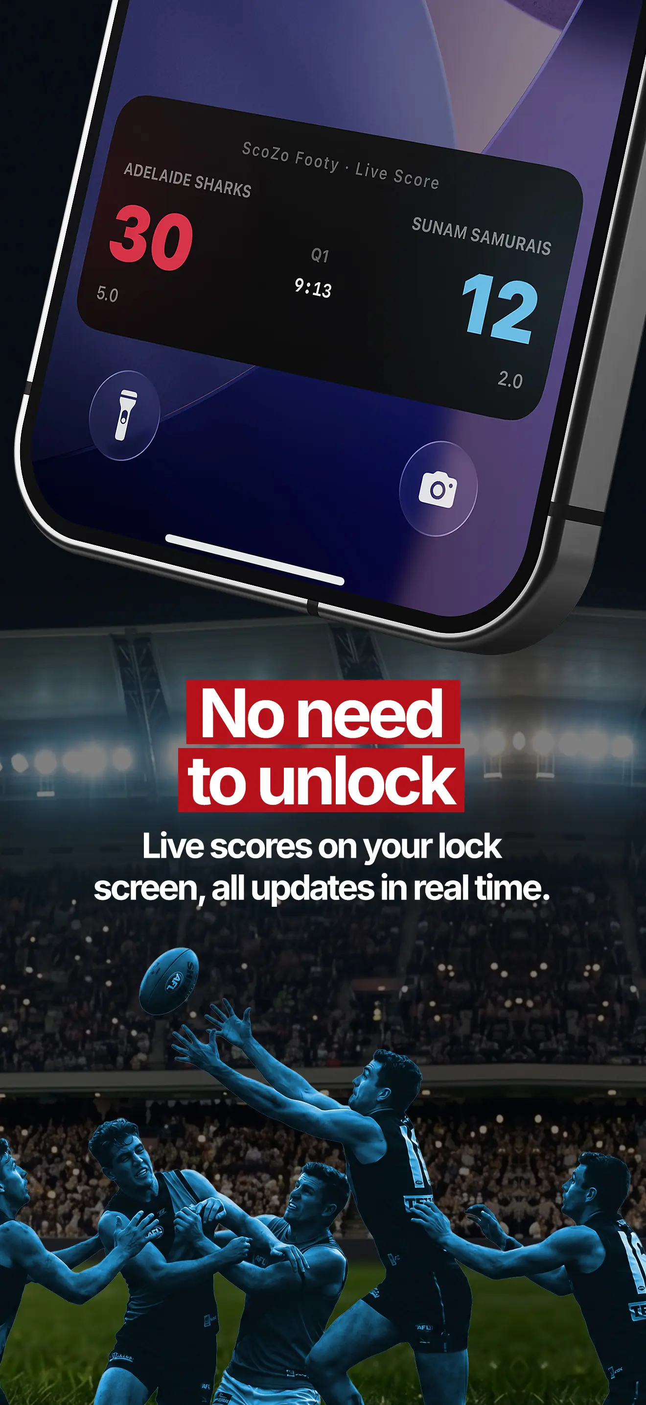 ScoZo Footy Dynamic Island live score