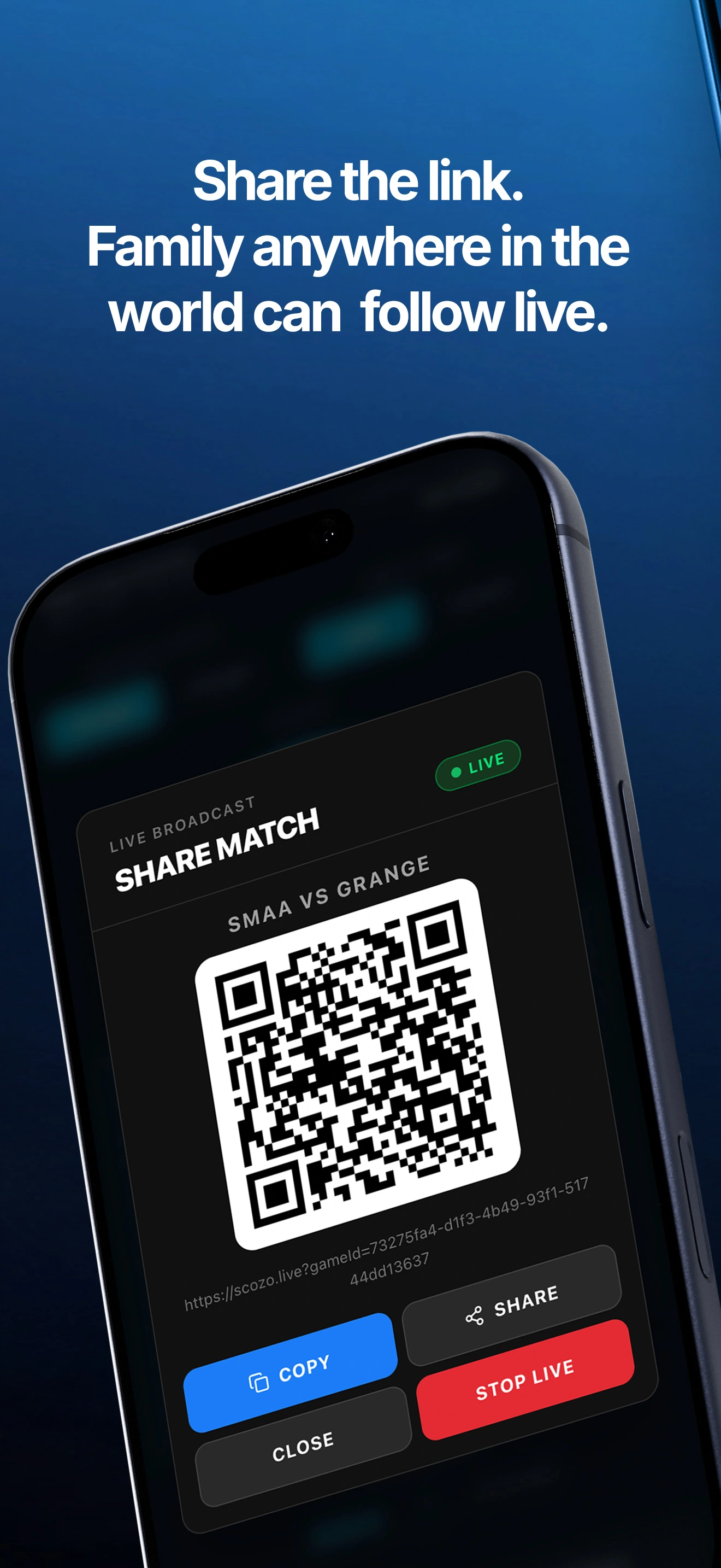ScoZo Netball live share QR code screen
